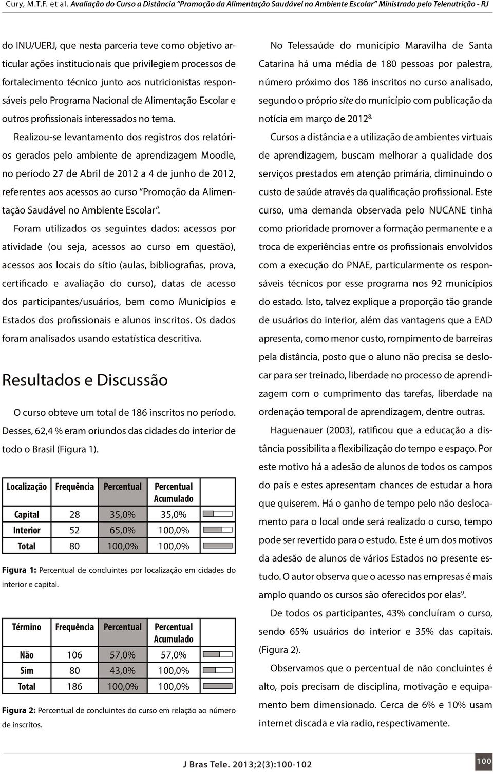 Realizou-se levantamento dos registros dos relatórios gerados pelo ambiente de aprendizagem Moodle, no período 27 de Abril de 2012 a 4 de junho de 2012, referentes aos acessos ao curso Promoção da