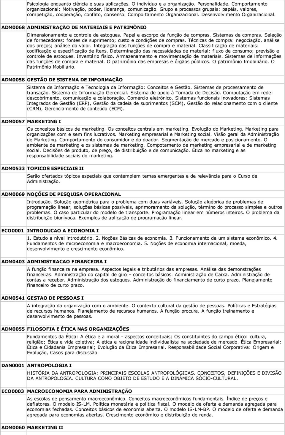 ADM0068 ADMINISTRAÇÃO DE MATERIAIS E PATRIMÔNIO Dimensionamento e controle de estoques. Papel e escorpo da função de compras. Sistemas de compras.