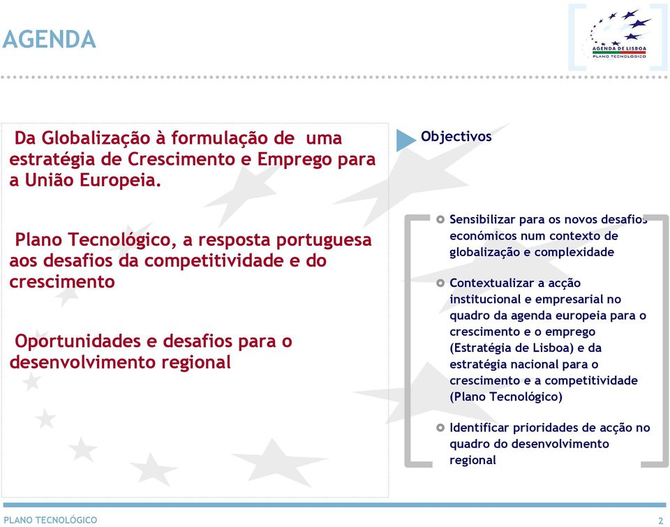 Sensibilizar para os novos desafios económicos num contexto de globalização e complexidade Contextualizar a acção institucional e empresarial no quadro da agenda