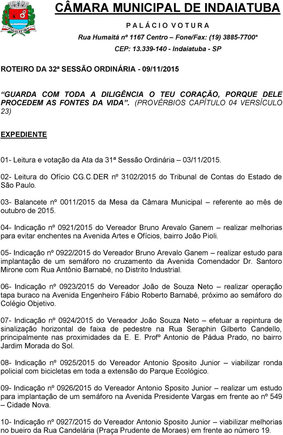 03- Balancete nº 0011/2015 da Mesa da Câmara Municipal referente ao mês de outubro de 2015.