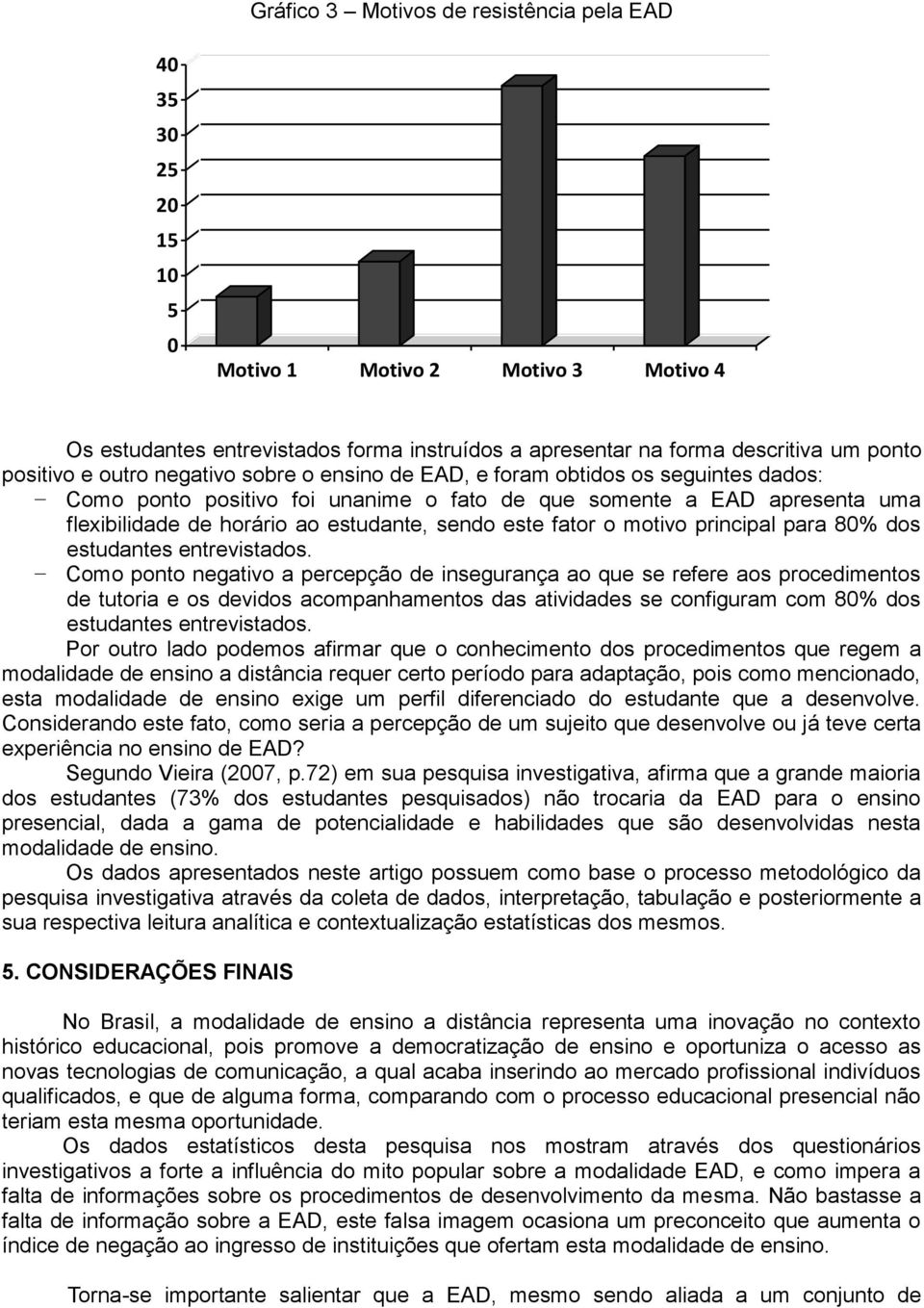 fator o motivo principal para 80% dos estudantes entrevistados.