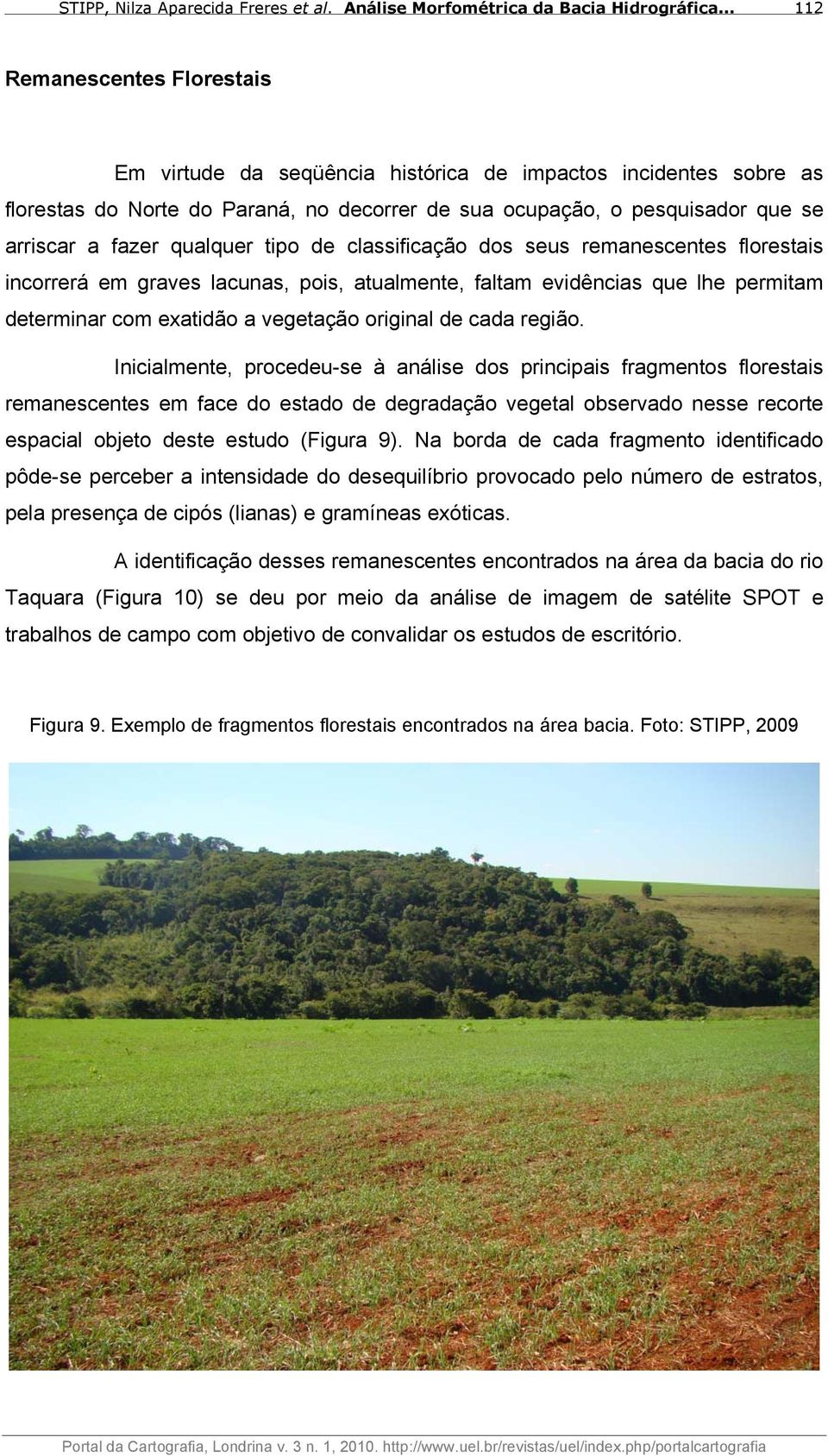 região. Inicialmente, procedeu-se à análise dos principais fragmentos florestais remanescentes em face do estado de degradação vegetal observado nesse recorte espacial objeto deste estudo (Figura 9).