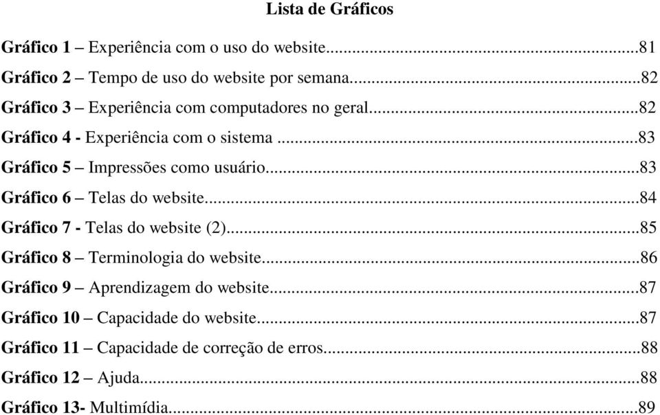 ..83 Gráfico 6 Telas do website...84 Gráfico 7 - Telas do website (2)...85 Gráfico 8 Terminologia do website.