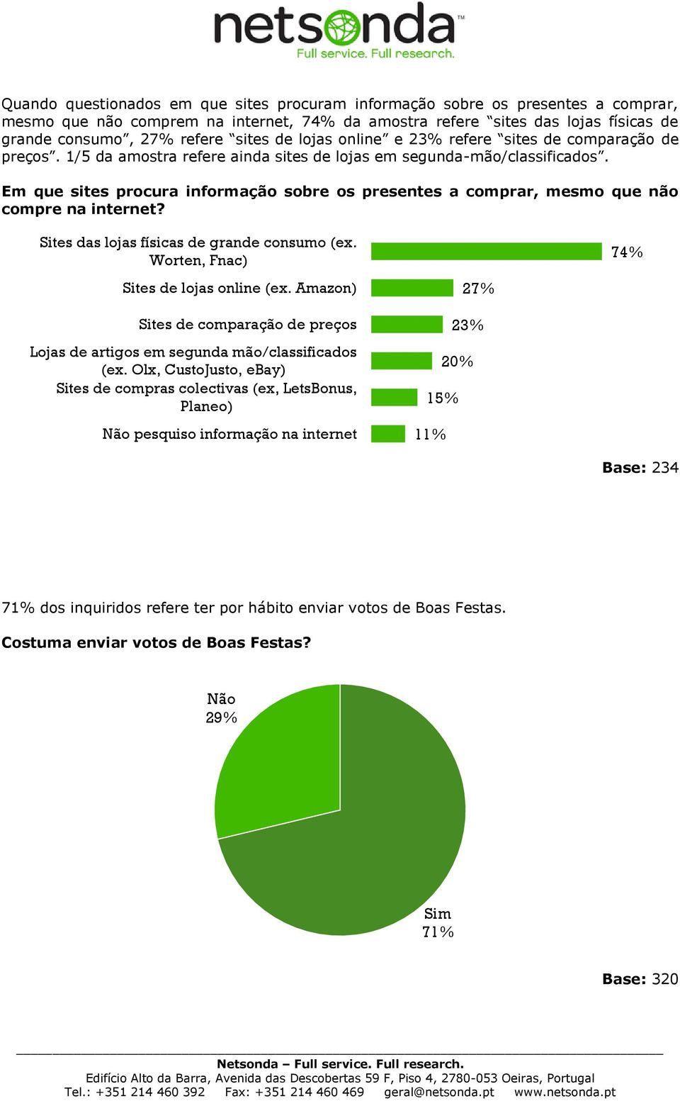 Em que sites procura informação sobre os presentes a comprar, mesmo que não compre na internet? Sites das lojas físicas de grande consumo (ex. Worten, Fnac) Sites de lojas online (ex.