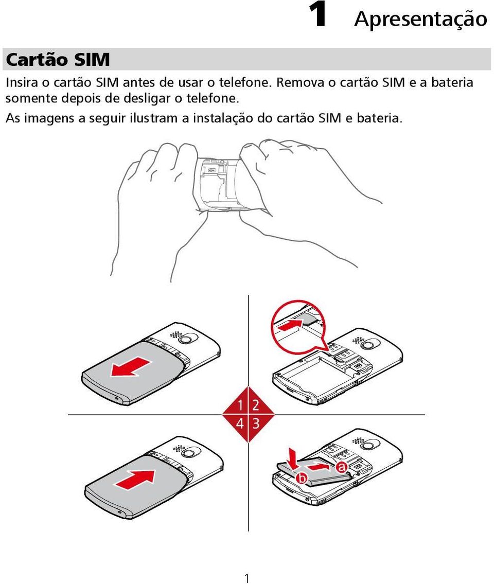 Remova o cartão SIM e a bateria somente depois de