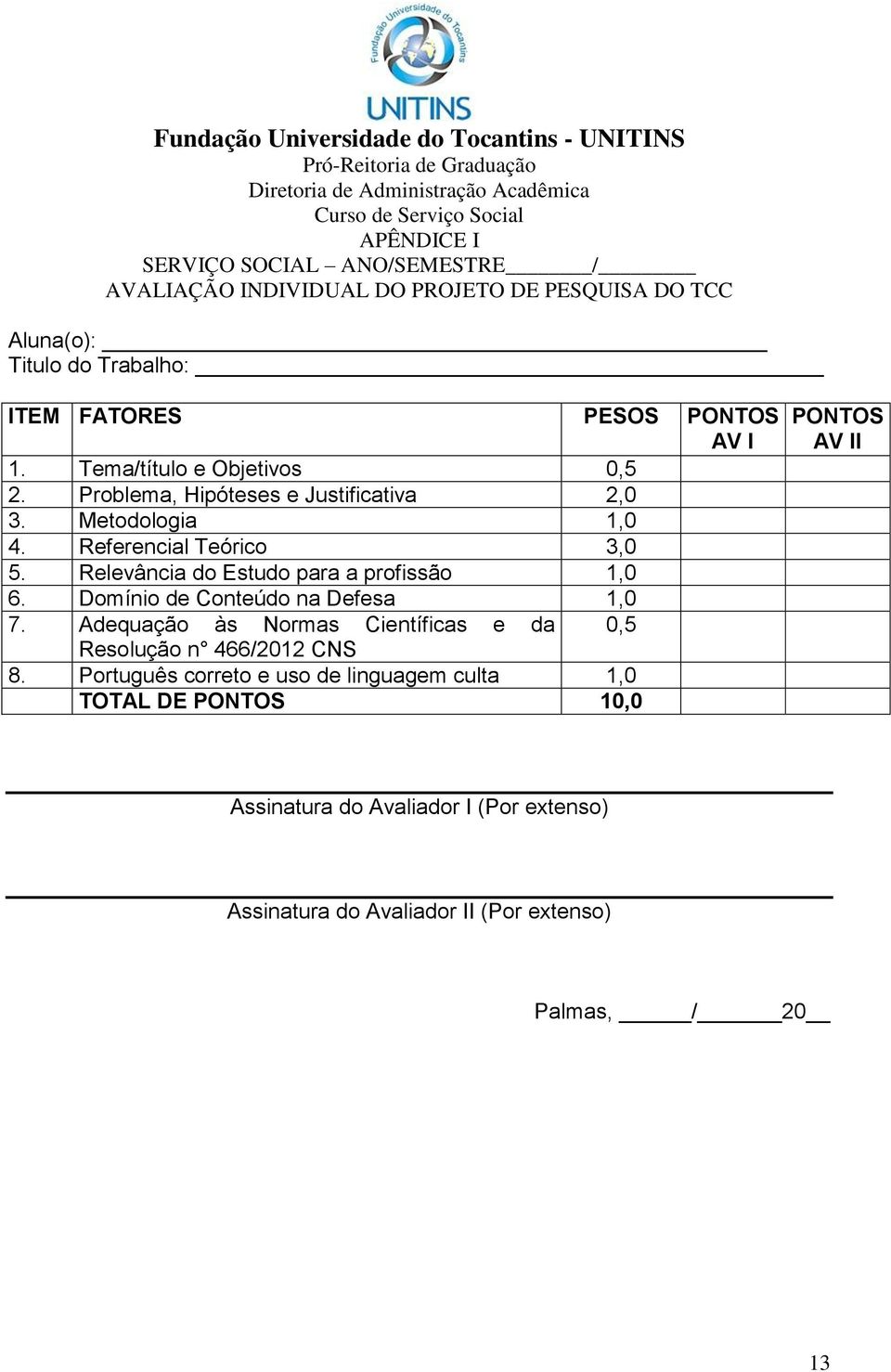 Relevância do Estudo para a profissão 1,0 6. Domínio de Conteúdo na Defesa 1,0 7. Adequação às Normas Científicas e da 0,5 Resolução n 466/2012 CNS 8.