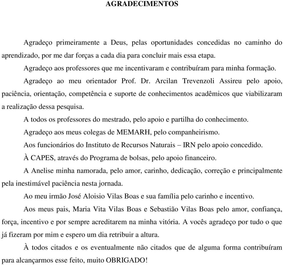 Arcilan Trevenzoli Assireu pelo apoio, paciência, orientação, competência e suporte de conhecimentos acadêmicos que viabilizaram a realização dessa pesquisa.