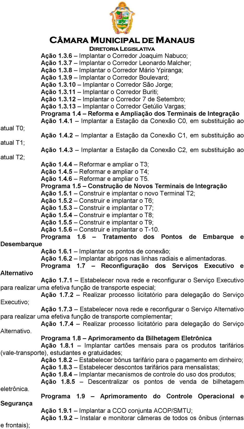 4.1 Implantar a Estação da Conexão C0, em substituição ao atual T0; Ação 1.4.2 Implantar a Estação da Conexão C1, em substituição ao atual T1; Ação 1.4.3 Implantar a Estação da Conexão C2, em substituição ao atual T2; Ação 1.