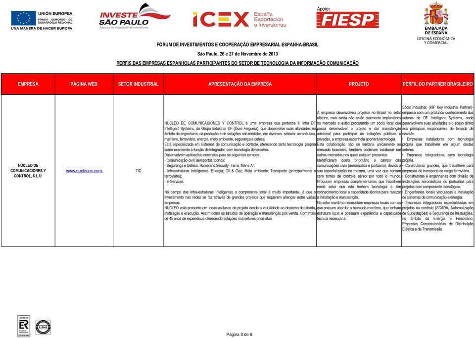 setores de DF Intelligent Systems, onde NÚCLEO DE COMUNICACIONES Y CONTROL é uma empresa que pertence á linha DF no mercado e estão procurando um sócio local que desenvolvem suas atividades e o aceso