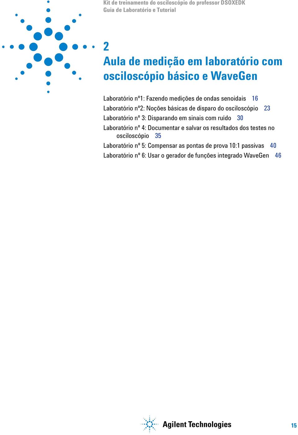 osciloscópio 23 Laboratório nº 3: Disparando em sinais com ruído 30 Laboratório nº 4: Documentar e salvar os resultados dos testes no