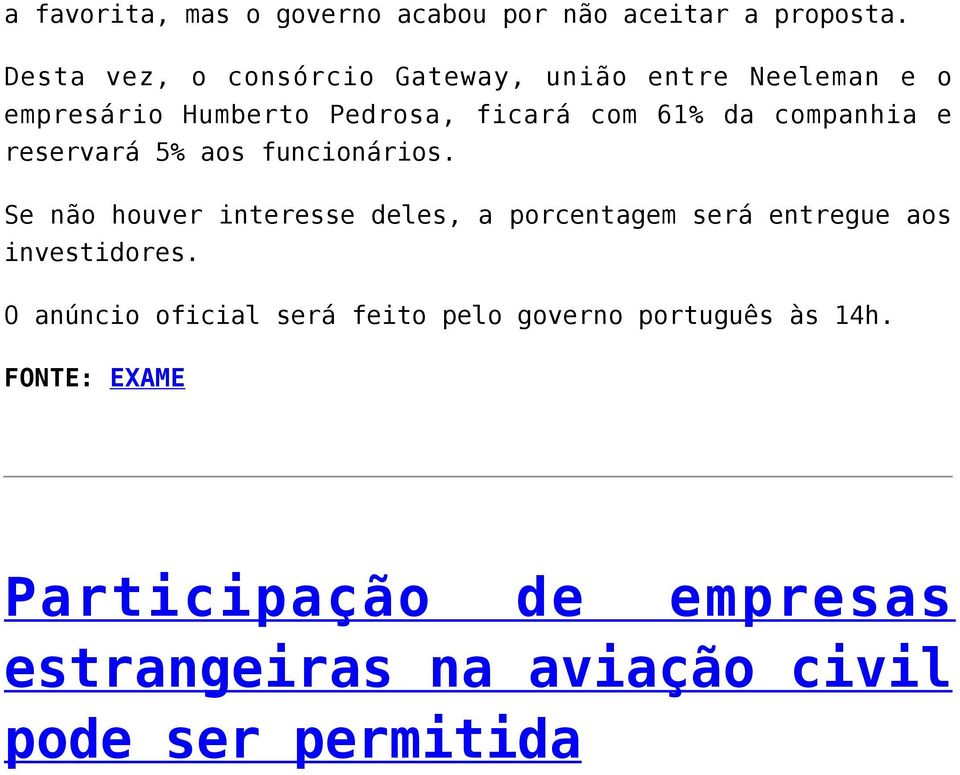 companhia e reservará 5% aos funcionários.