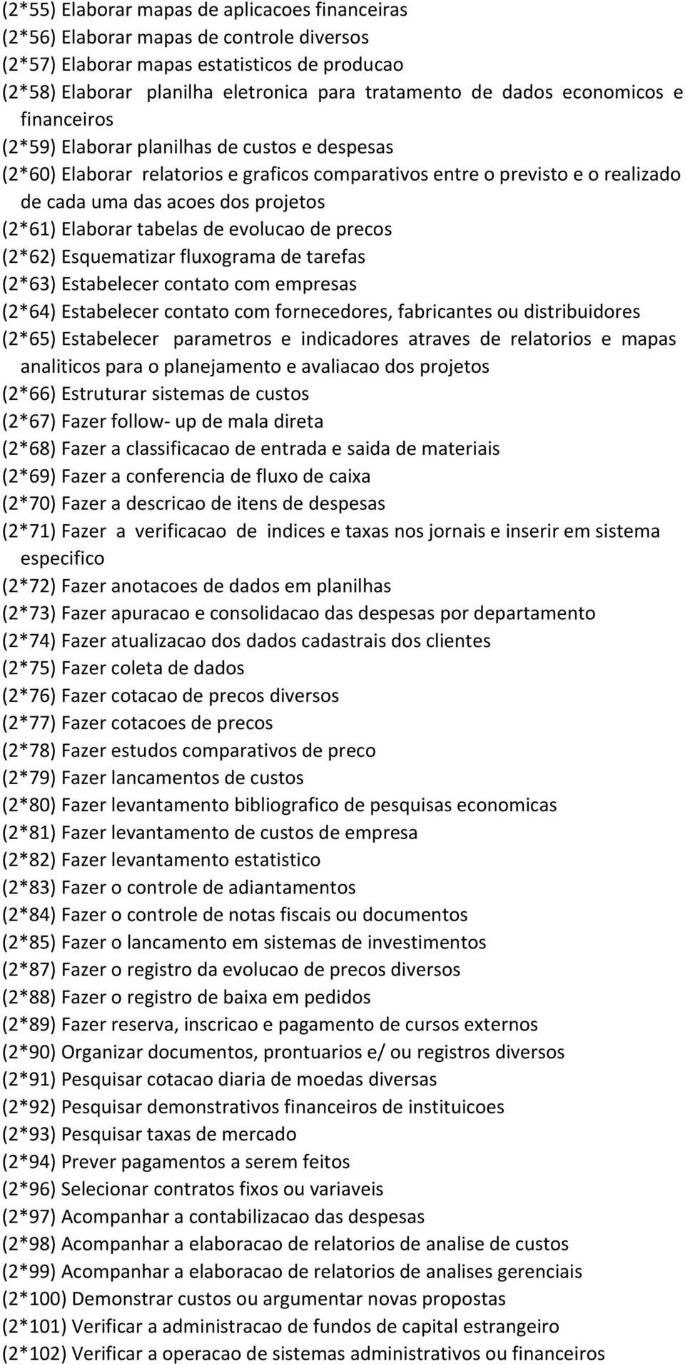 Elaborar tabelas de evolucao de precos (2*62) Esquematizar fluxograma de tarefas (2*63) Estabelecer contato com empresas (2*64) Estabelecer contato com fornecedores, fabricantes ou distribuidores