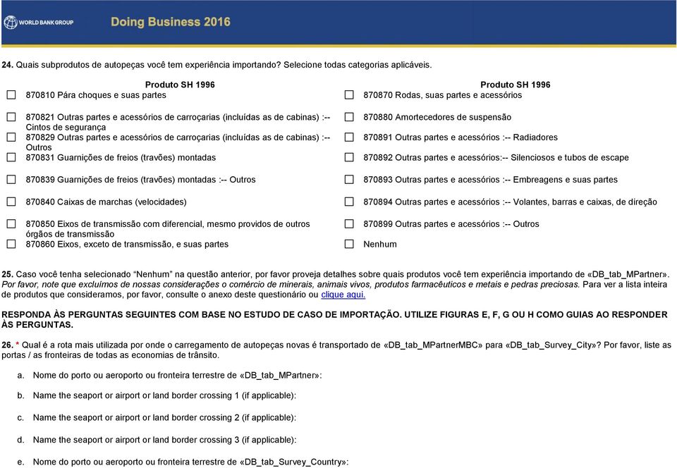 Amortecedores de suspensão Cintos de segurança 870829 Outras partes e acessórios de carroçarias (incluídas as de cabinas) :-- 870891 Outras partes e acessórios :-- Radiadores Outros 870831 Guarnições