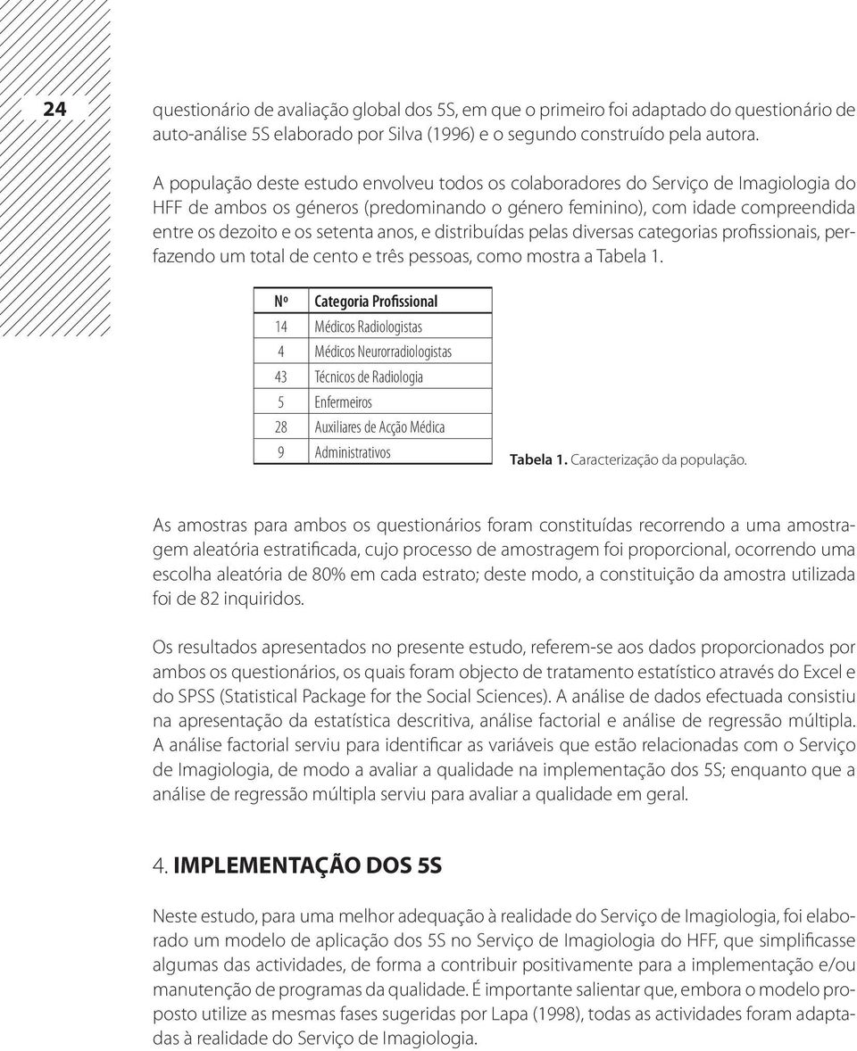 anos, e distribuídas pelas diversas categorias profissionais, perfazendo um total de cento e três pessoas, como mostra a Tabela 1.