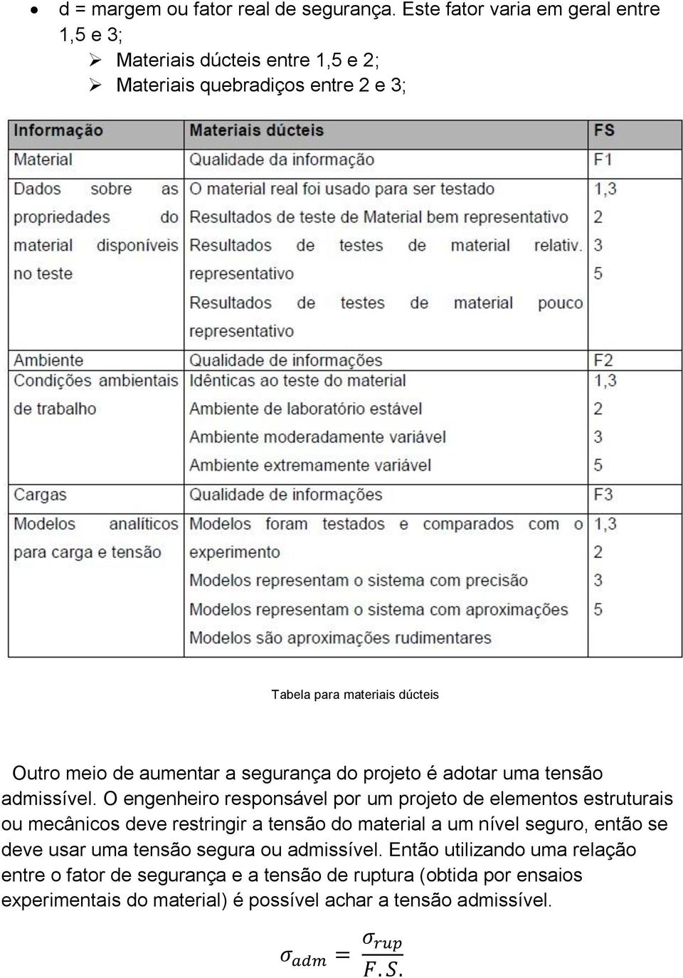 de aumentar a segurança do projeto é adotar uma tensão admissível.