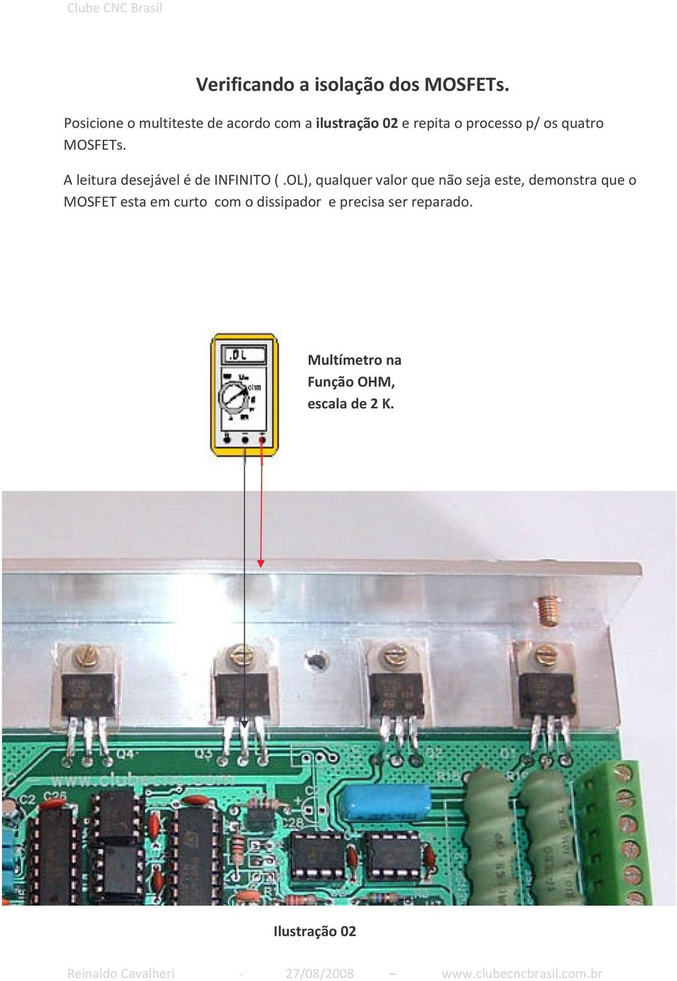 quatro MOSFETs. A leitura desejável é de INFINITO (.