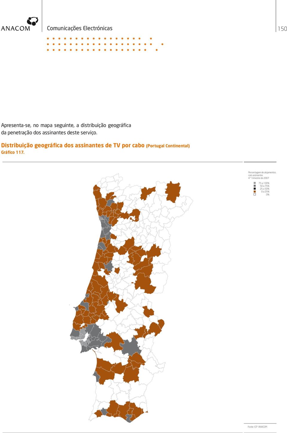 Distribuição geográfica dos assinantes de TV por cabo (Portugal Continental) Gráfico