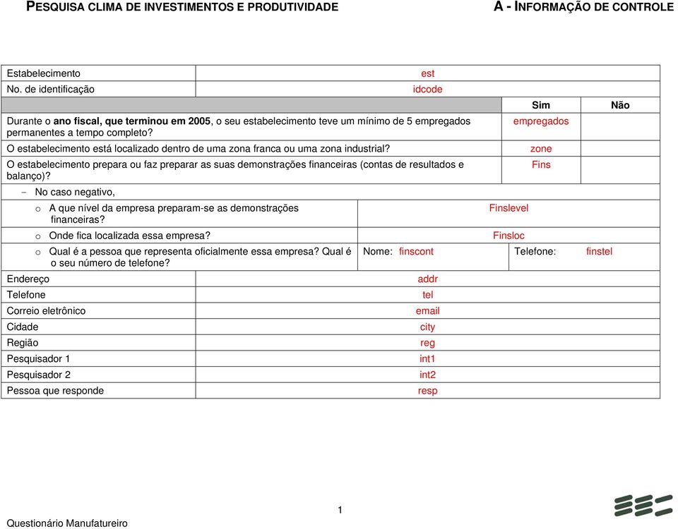 Sim empregados O estabelecimento está localizado dentro de uma zona franca ou uma zona industrial?