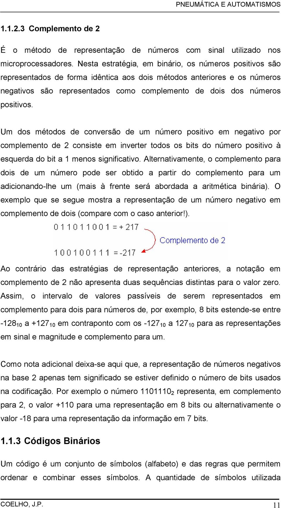 positivos. Um dos métodos de conversão de um número positivo em negativo por complemento de 2 consiste em inverter todos os bits do número positivo à esquerda do bit a 1 menos significativo.