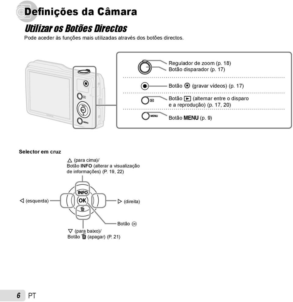 17) Botão q (alternar entre o disparo e a reprodução) (p. 17, 20) Botão (p.