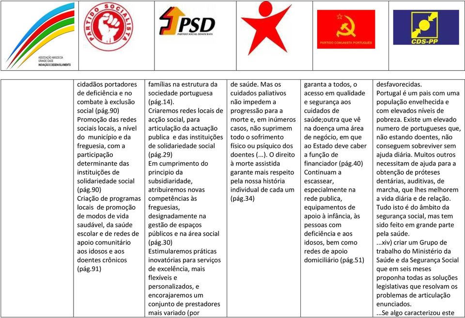 90) Criação de programas locais de promoção de modos de vida saudável, da saúde escolar e de redes de apoio comunitário aos idosos e aos doentes crônicos (pág.