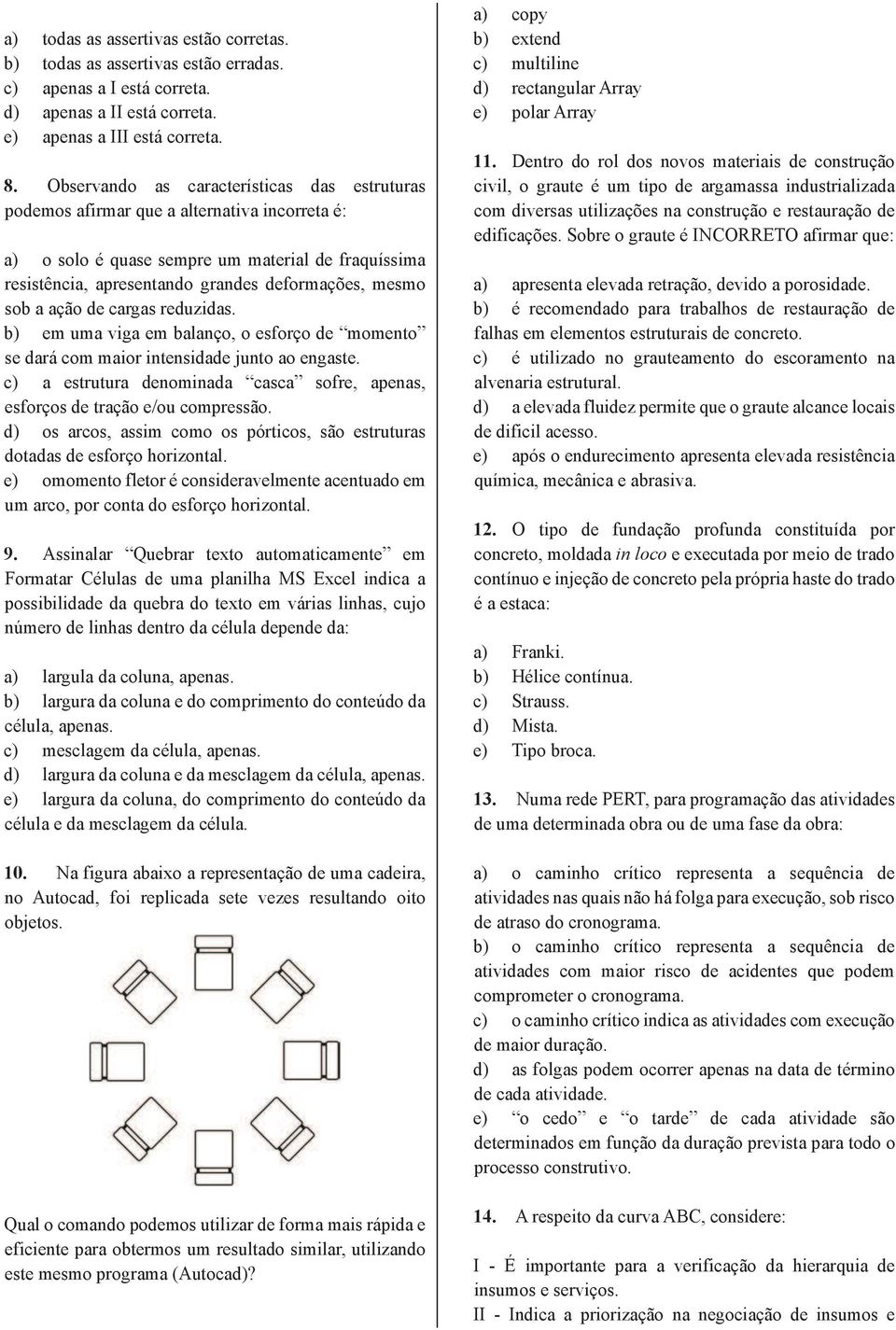 Observando as características das estruturas podemos afirmar que a alternativa incorreta é: a) o solo é quase sempre um material de fraquíssima resistência, apresentando grandes deformações, mesmo