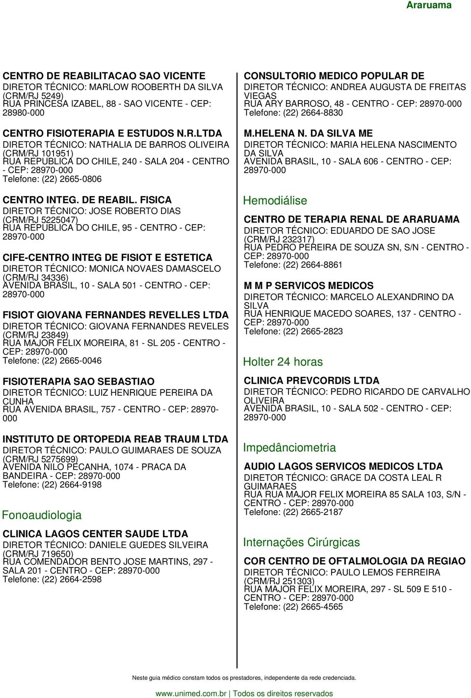 FISICA DIRETOR TÉCNICO: JOSE ROBERTO DIAS (CRM/RJ 5225047) RUA REPUBLICA DO CHILE, 95 - CENTRO - CEP: CIFE-CENTRO INTEG DE FISIOT E ESTETICA DIRETOR TÉCNICO: MONICA NOVAES DAMASCELO (CRM/RJ 34336)