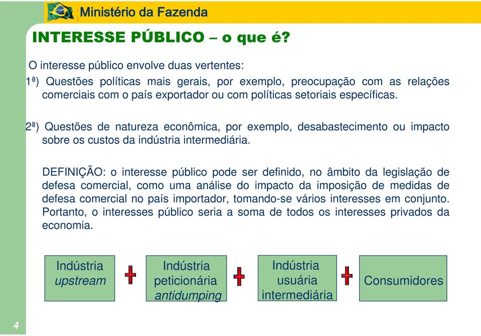 específicas. 2ª) Questões de natureza econômica, por exemplo, desabastecimento ou impacto sobre os custos da indústria intermediária.