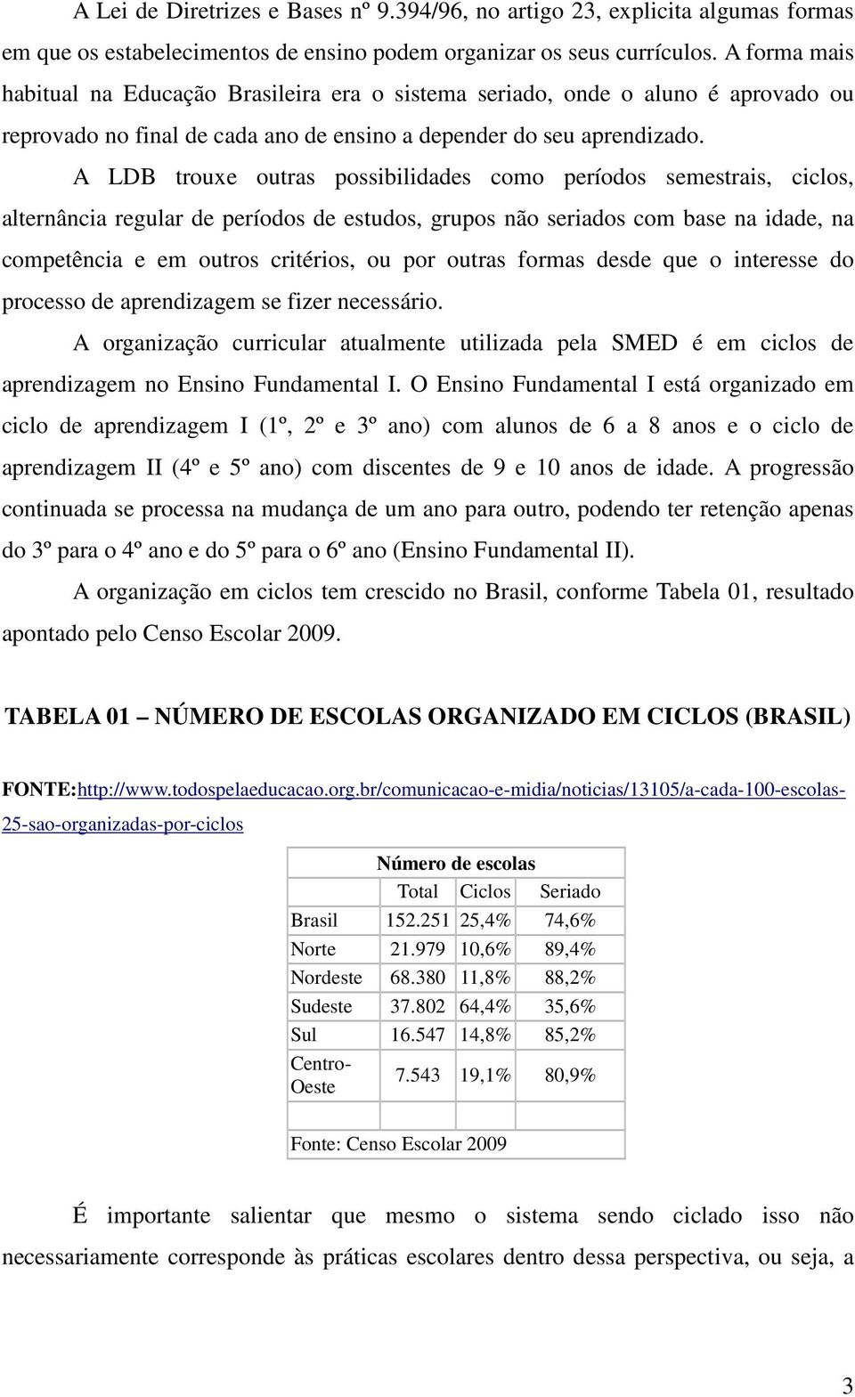 A LDB trouxe outras possibilidades como períodos semestrais, ciclos, alternância regular de períodos de estudos, grupos não seriados com base na idade, na competência e em outros critérios, ou por