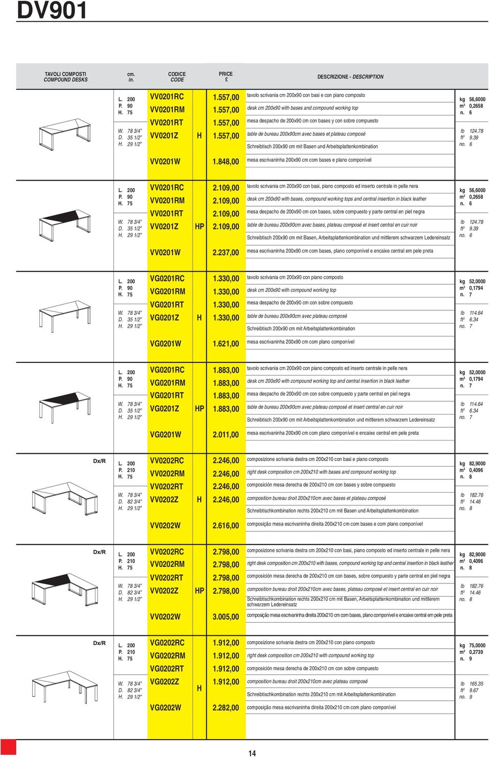 55,00 tavolo scrivania cm x con basi e con piano composto desk cm x with bases and compound working top mesa despacho de x cm con bases y con sobre compuesto table de bureau xcm avec bases et plateau