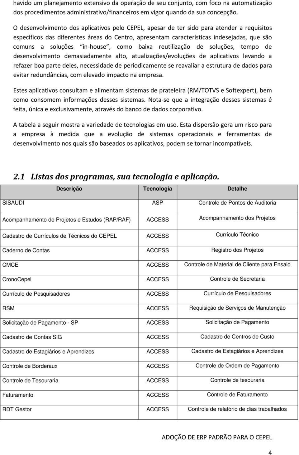 soluções in house, como baixa reutilização de soluções, tempo de desenvolvimento demasiadamente alto, atualizações/evoluções de aplicativos levando a refazer boa parte deles, necessidade de