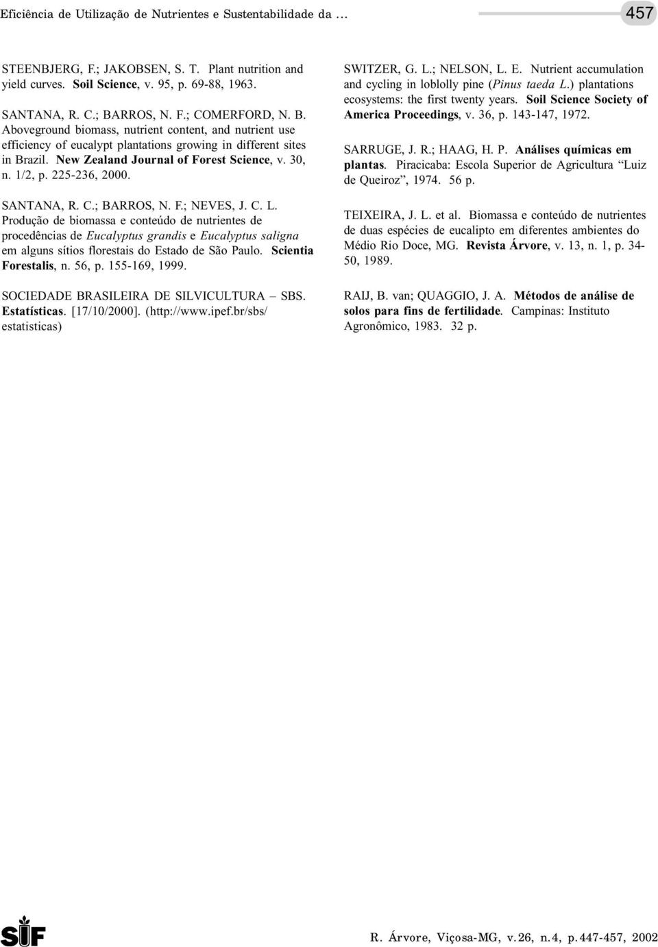 30, n. 1/2, p. 225-236, 2000. SANTANA, R. C.; BARROS, N. F.; NEVES, J. C. L.