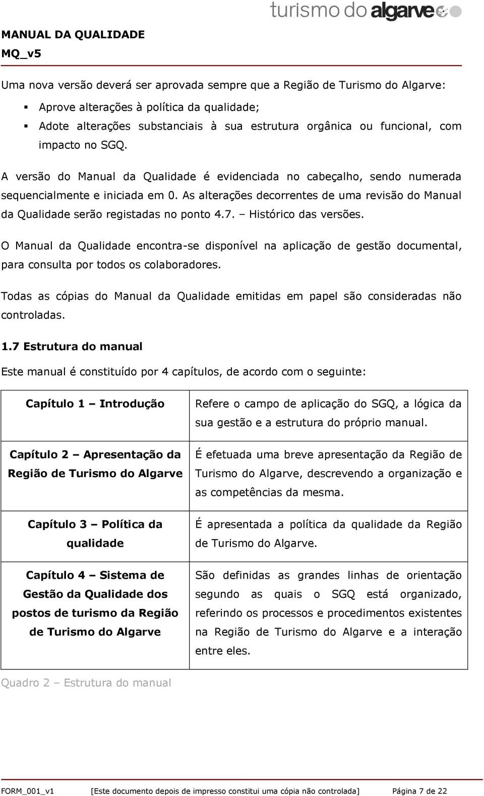 As alterações decorrentes de uma revisão do Manual da Qualidade serão registadas no ponto 4.7. Histórico das versões.