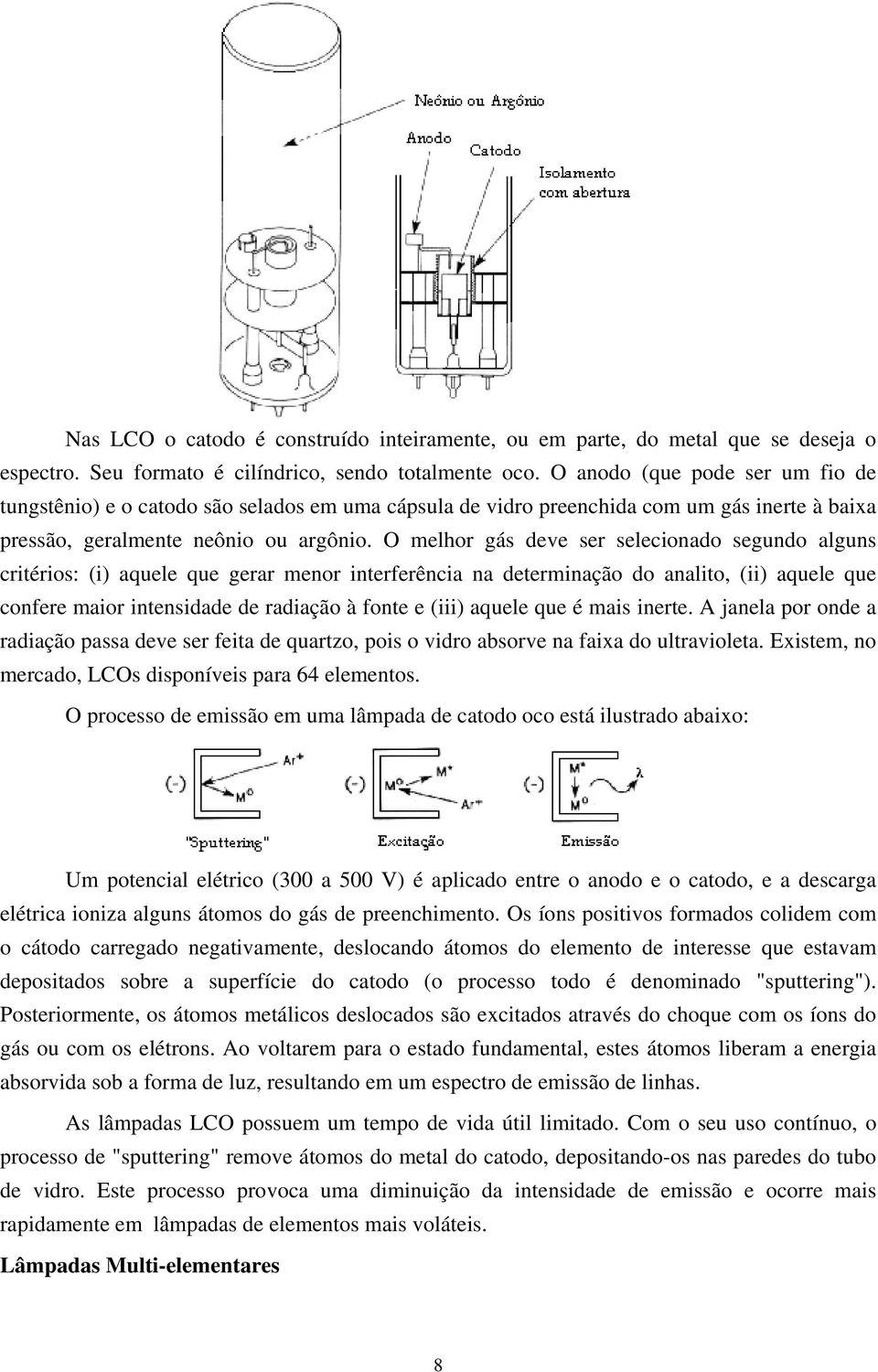 O melhor gás deve ser selecionado segundo alguns critérios: (i) aquele que gerar menor interferência na determinação do analito, (ii) aquele que confere maior intensidade de radiação à fonte e (iii)