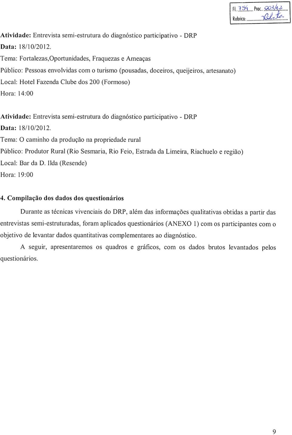 Entrevista semi-estrutura do diagnóstico participativo - DRP Data: 8//.