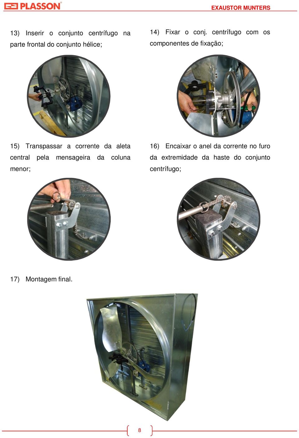 centrífugo com os componentes de fixação; 15) Transpassar a corrente da aleta