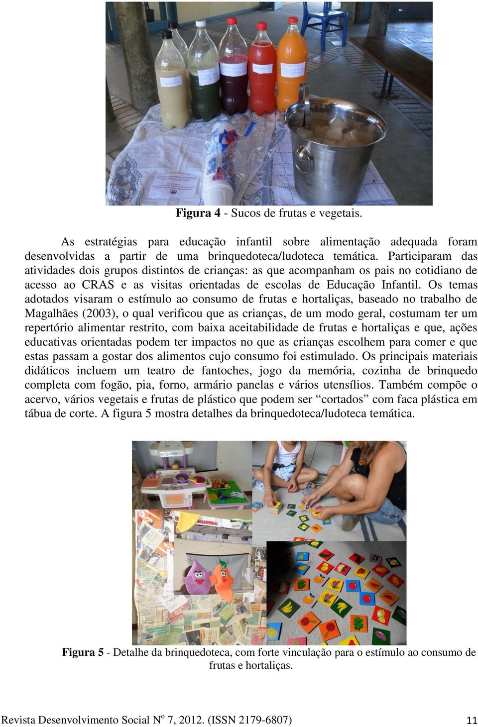 Os temas adotados visaram o estímulo ao consumo de frutas e hortaliças, baseado no trabalho de Magalhães (2003), o qual verificou que as crianças, de um modo geral, costumam ter um repertório