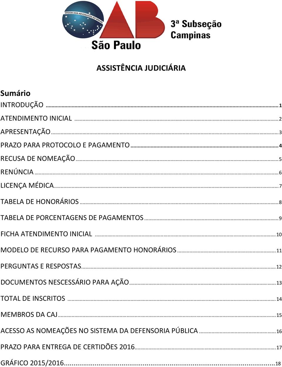 .. 9 FICHA ATENDIMENTO INICIAL... 10 MODELO DE RECURSO PARA PAGAMENTO HONORÁRIOS... 11 PERGUNTAS E RESPOSTAS.