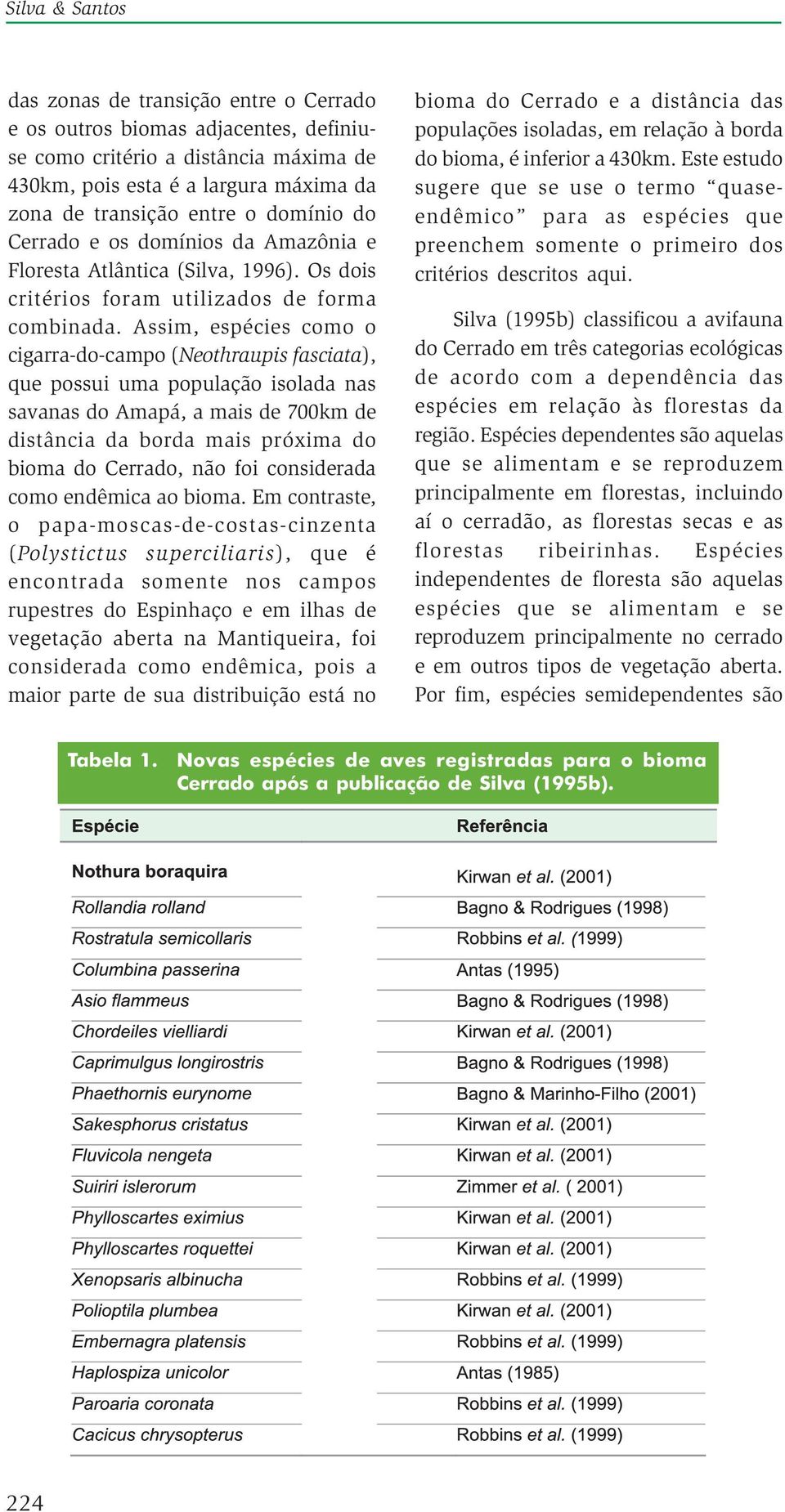 Assim, espécies como o cigarra-do-campo (Neothraupis fasciata), que possui uma população isolada nas savanas do Amapá, a mais de 700km de distância da borda mais próxima do bioma do Cerrado, não foi