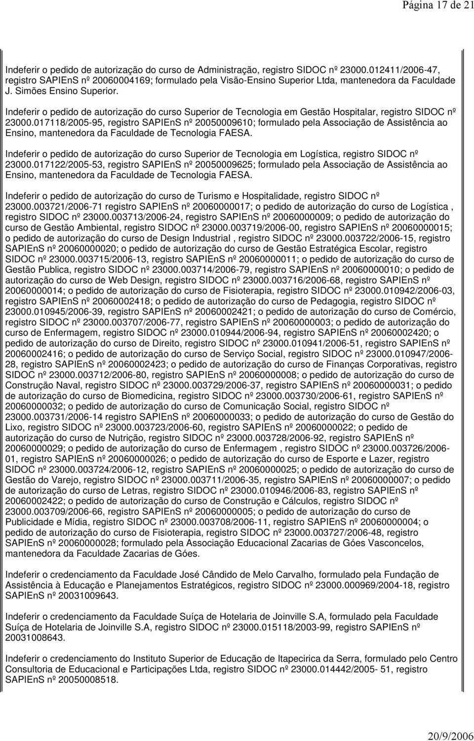 Indeferir o pedido de autorização do curso Superior de Tecnologia em Gestão Hospitalar, registro SIDOC nº 23000.