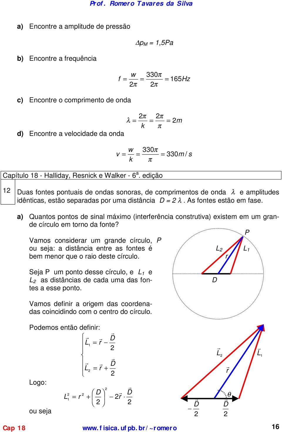 a) Quans pns e sinal máxim (inerferência cnsruia) exisem em um grane círcul em rn a fne? Vams cnsierar um grane círcul, u seja: a isância enre as fnes é bem menr que rai ese círcul.