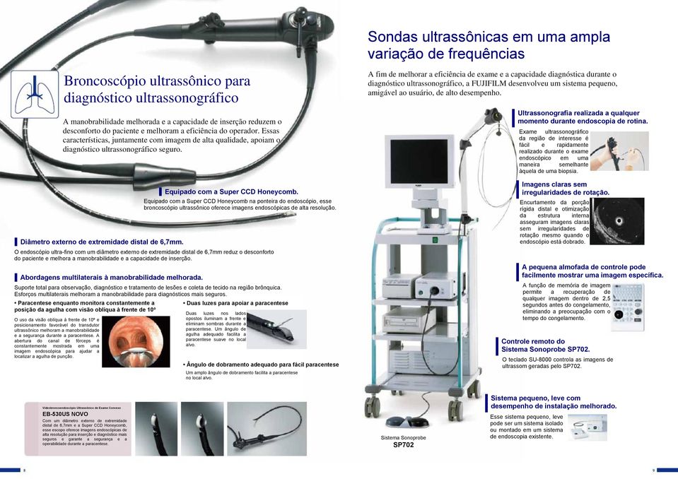 Diâmetro externo de extremidade distal de 6,7mm. Equipado com a Super CCD Honeycomb.