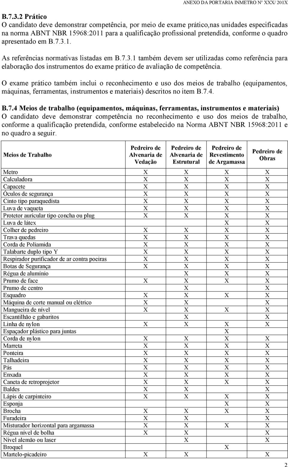 apresentado em B.7.3.1. As referências normativas listadas em B.7.3.1 também devem ser utilizadas como referência para elaboração dos instrumentos do exame prático de avaliação de competência.