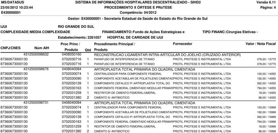 PARAFUSO DE INTERFERENCIA DE TITANIO PROTIL PROTESE E INSTRUMENTAL LTDA 378,00 / 13775 87360673000130 0702030716 1 PARAFUSO DE INTERFERENCIA DE TITANIO PROTIL PROTESE E INSTRUMENTAL LTDA 378,00 /