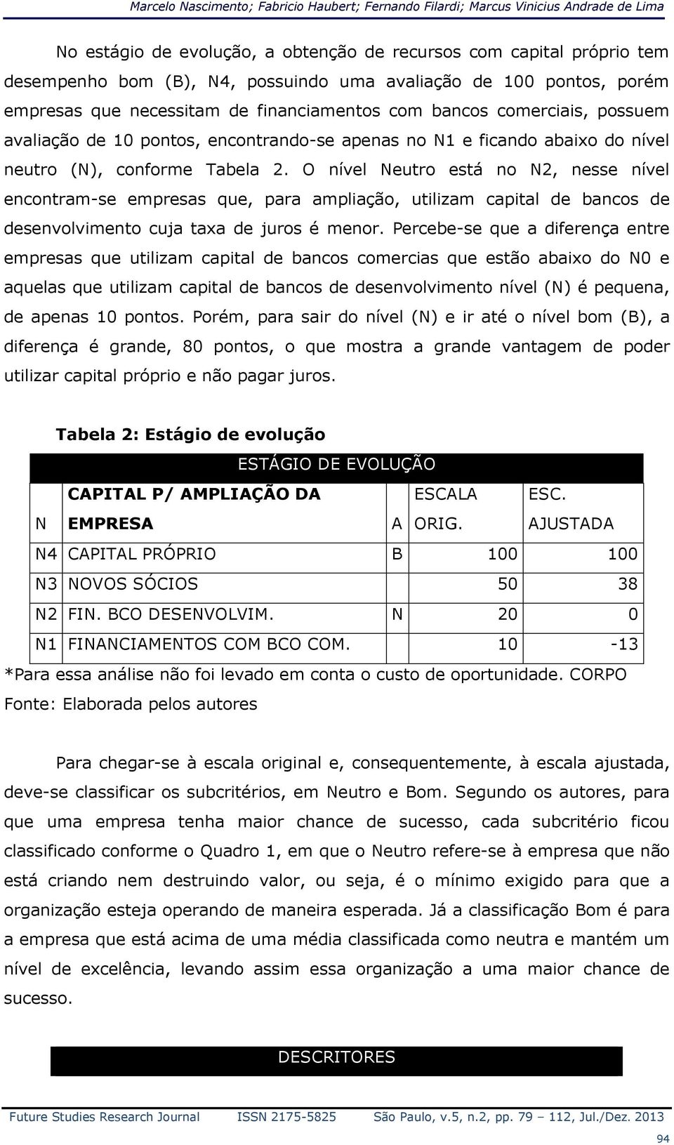 conforme Tabela 2. O nível Neutro está no N2, nesse nível encontram-se empresas que, para ampliação, utilizam capital de bancos de desenvolvimento cuja taxa de juros é menor.