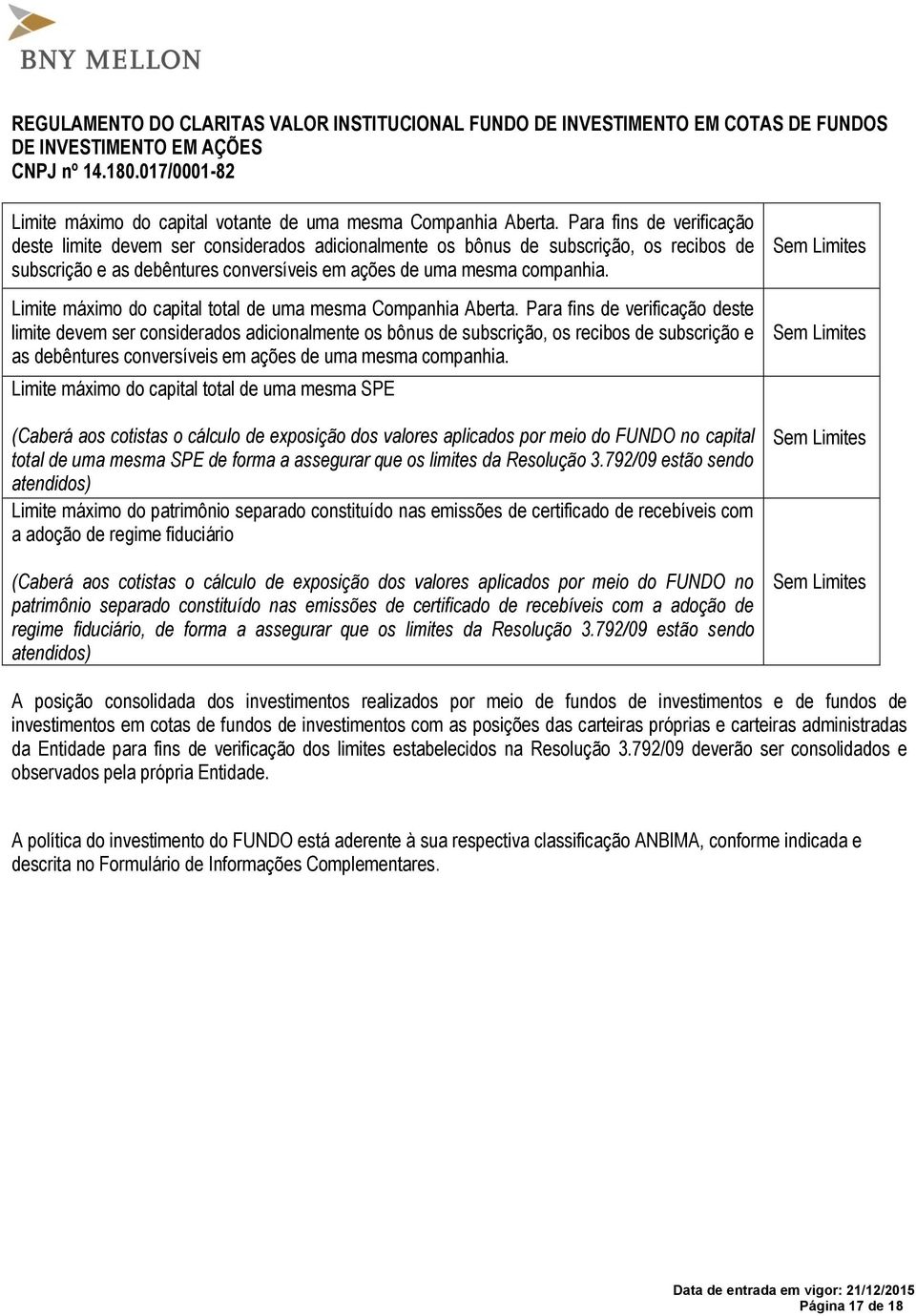 Limite máximo do capital total de uma mesma Companhia Aberta.