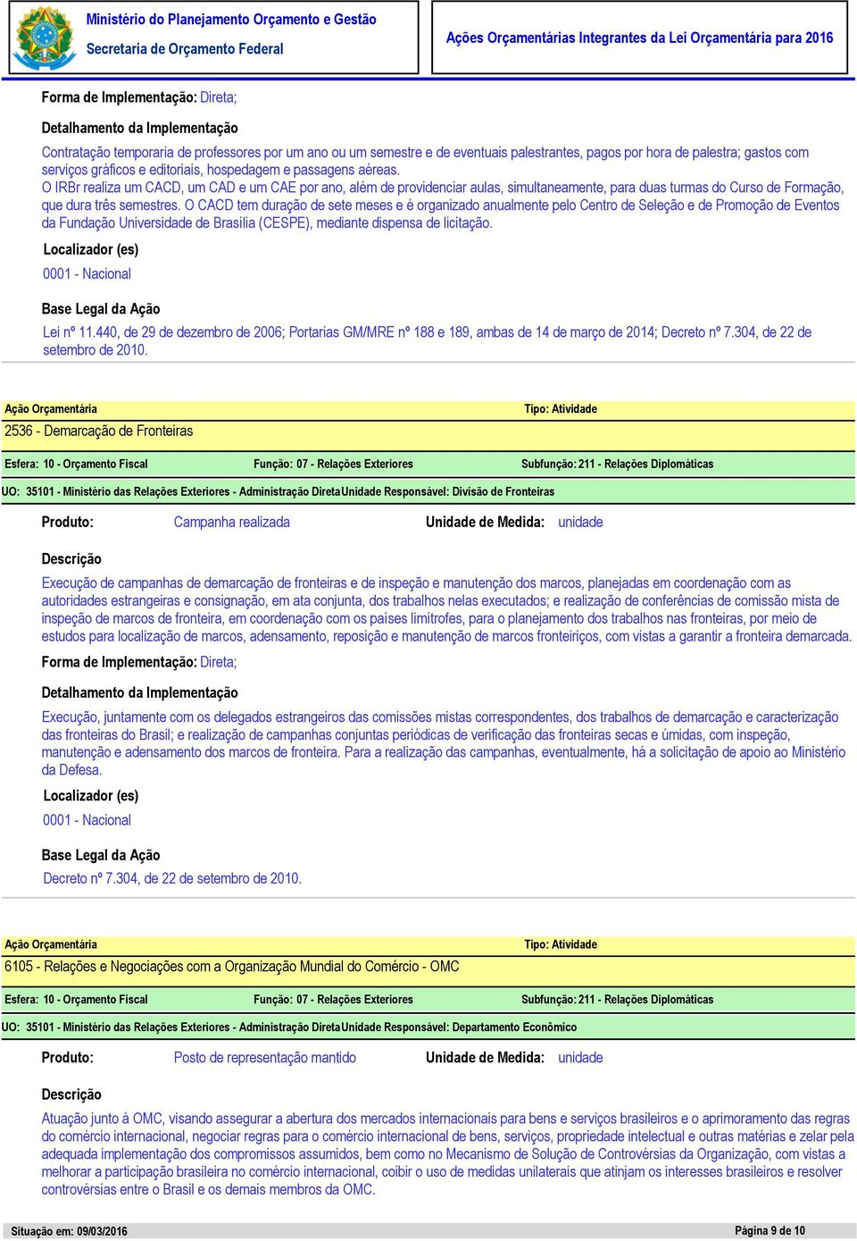 O CACD tem duração de sete meses e é organizado anualmente pelo Centro de Seleção e de Promoção de Eventos da Fundação Universidade de Brasília (CESPE), mediante dispensa de licitação. Lei nº 11.