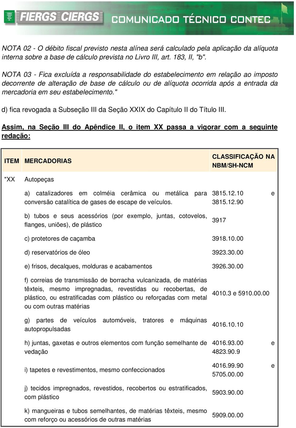 estabelecimento." d) fica revogada a Subseção III da Seção XXIX do Capítulo II do Título III.