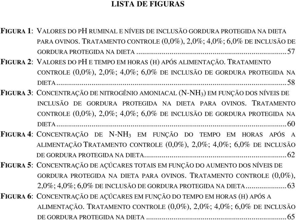 .. 58 FIGURA 3: CONCENTRAÇÃO DE NITROGÊNIO AMONIACAL (N-NH 3 ) EM FUNÇÃO DOS NÍVEIS DE INCLUSÃO DE GORDURA PROTEGIDA NA DIETA PARA OVINOS.