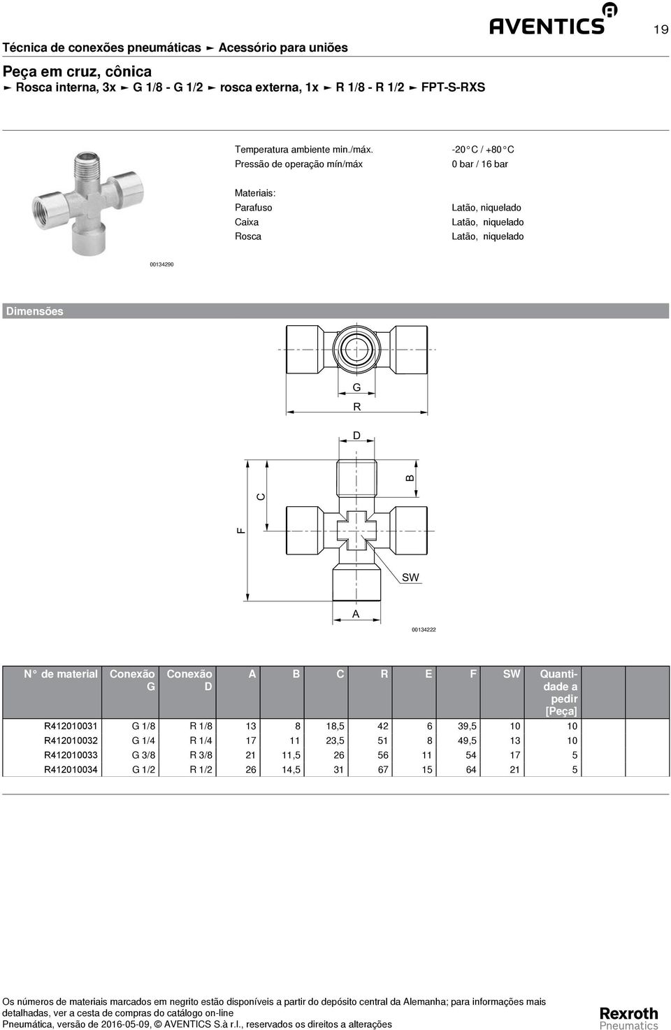 E F SW Quntidde R412010031 1/8 R 1/8 13 8 18,5 42 6 39,5 10 10 R412010032 1/4 R 1/4 17 11 23,5 51 8